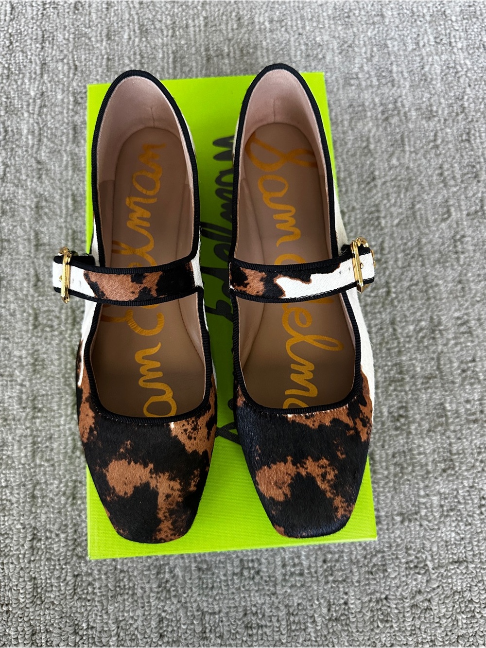 Sam Edelman Michaela Mary Jane Flats Brown Cow Print Calf Hair 6.5 Discontinued